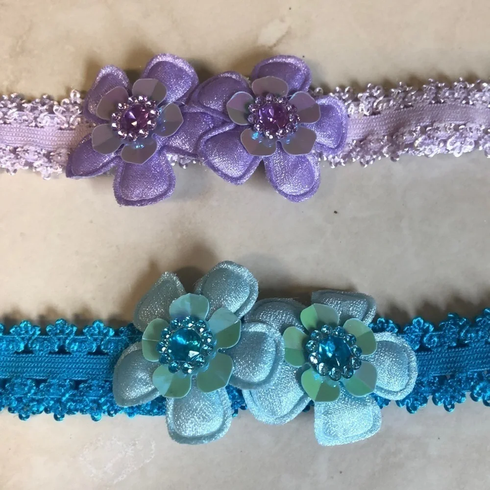2/$15 Set of 2 Floral Lace Headbands Purple Lavender Blue Girls Baby Stretch